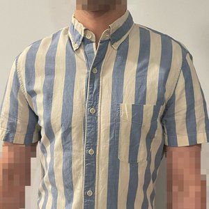 Vintage J. Crew Indian madras short sleeve shirt in light blue stripe size S